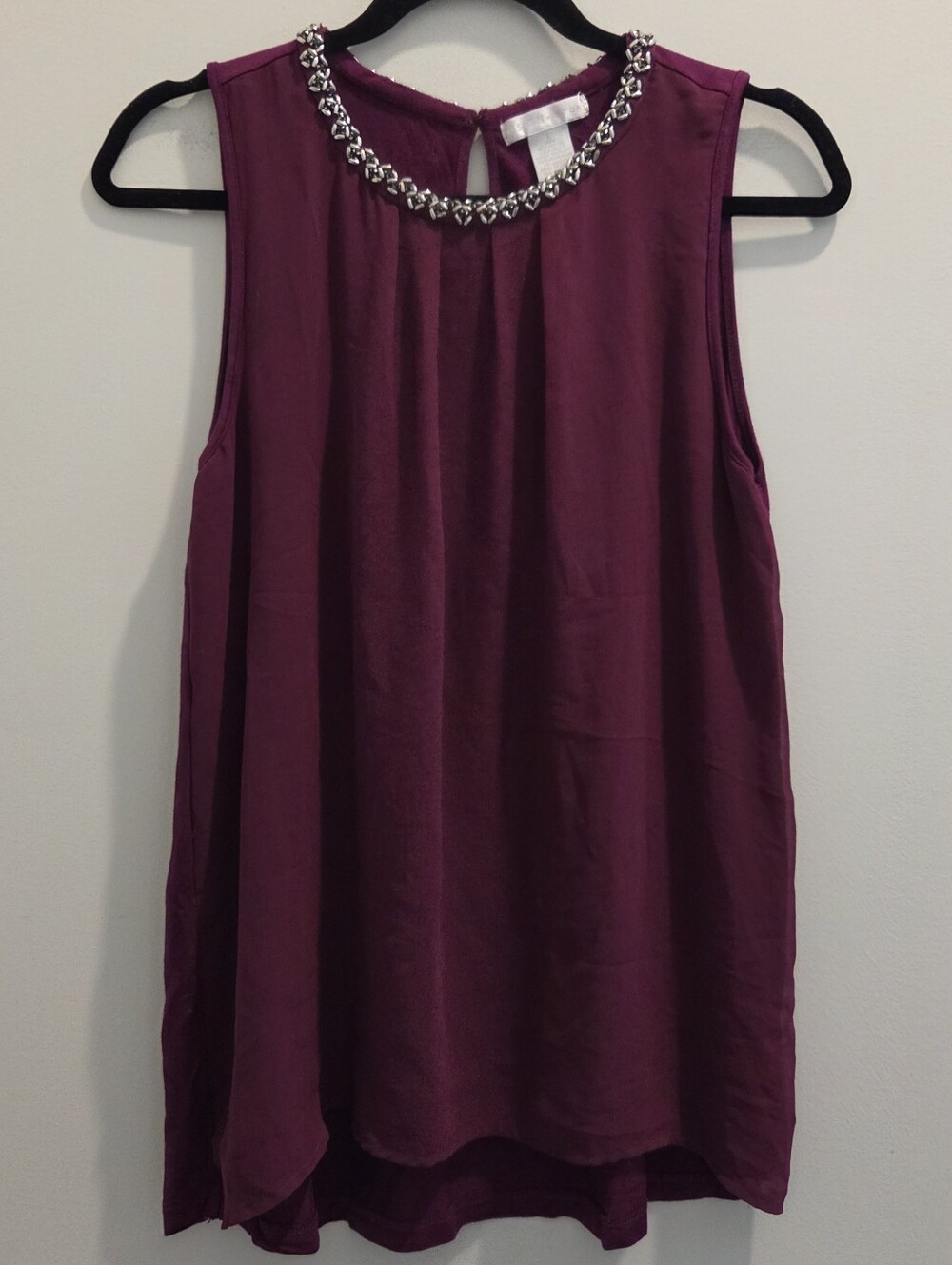 Design History Burgundy Tank Top Embellished Beaded Neckline Sleeveless Blouse